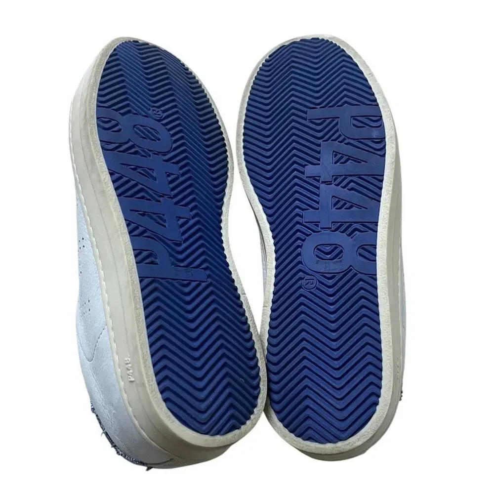 P448 John Denim Lace up Low Top Sneakers Women's White/Blue Round Toe Sz 38